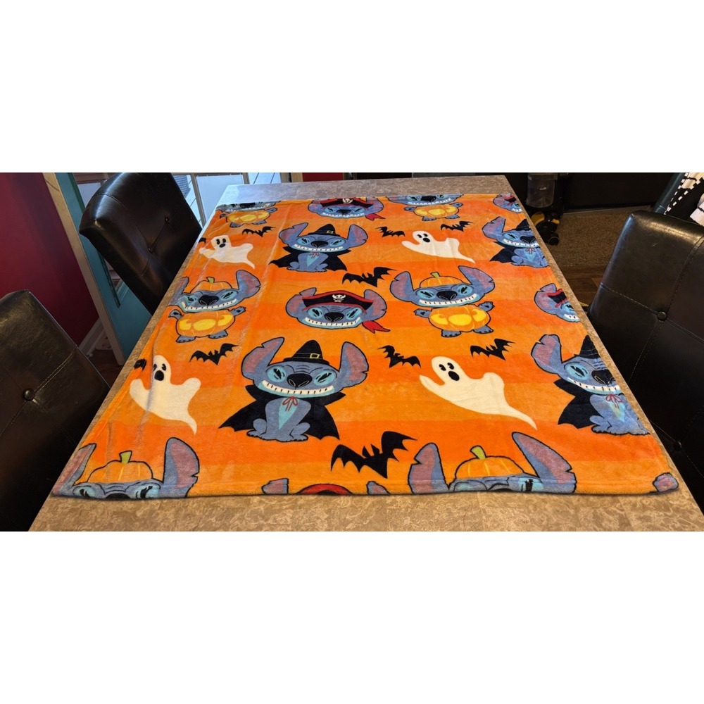 Disney Lilo & Stitch Halloween Small Plush Blanket Trick Treat Orange 40" X 49"